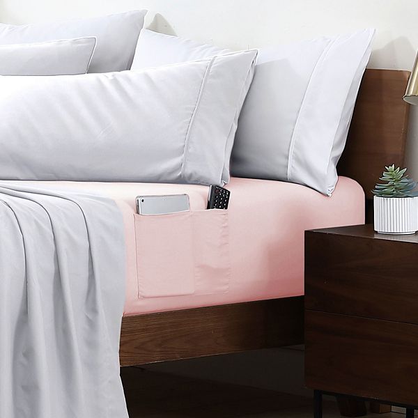 swift home Queen Size Microfiber Fitted Sheet with 8 in. Double Storage Pockets, Blush