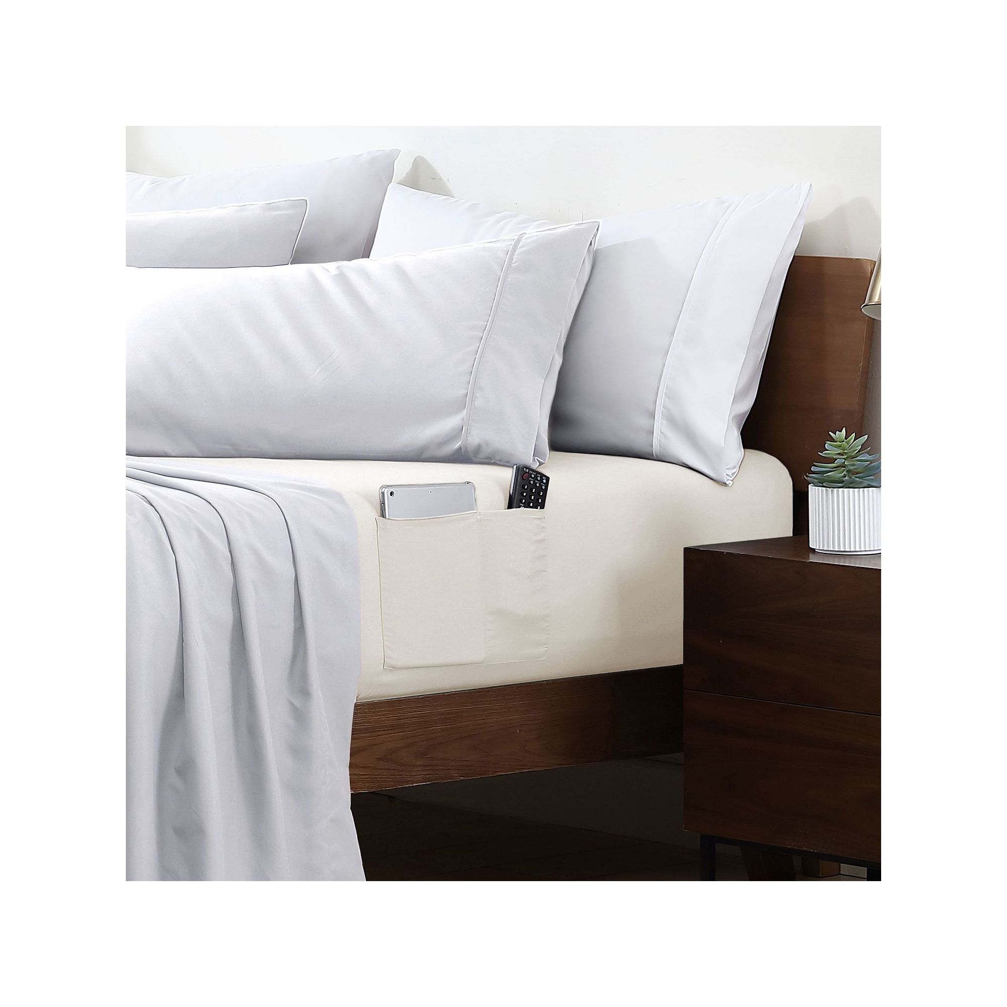 Swift Home Smart Storage 2-Pocket Fitted Sheet, White Milk