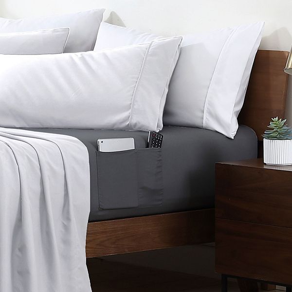 swift home Twin Size Microfiber Fitted Sheet with 8 in. Double Storage Pockets, Grey