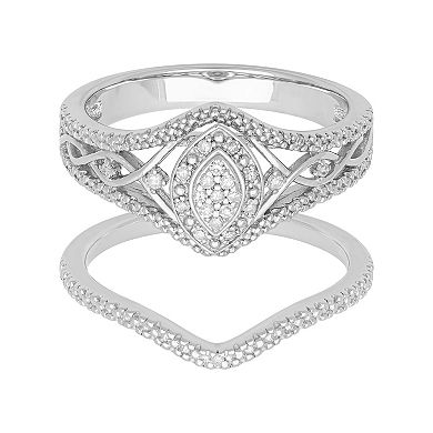 Love Always Sterling Silver 1/10 Carat T.W. Diamond Halo Bridal Set
