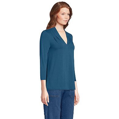 Women's Lands' End 3/4 Sleeve Lightweight Jersey V-Neck Top