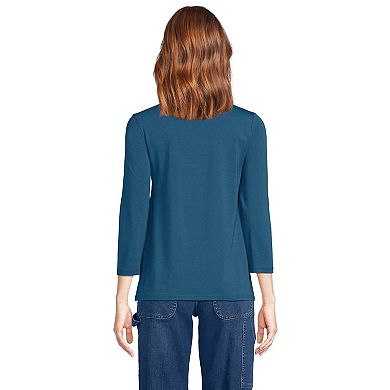 Women's Lands' End 3/4 Sleeve Lightweight Jersey V-Neck Top