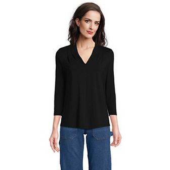 Women's Lands' End 3/4 Sleeve Lightweight Jersey V-Neck Top