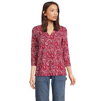 Women's Lands' End 3/4 Sleeve Lightweight Jersey V-Neck Top