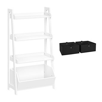 RiverRidge Home Kids 24 in 4 tier Ladder Shelf Toy Organizer & 2 Bins