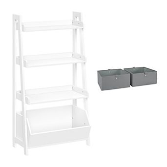 RiverRidge Home Kids 24 in 4 tier Ladder Shelf Toy Organizer & 2 Bins