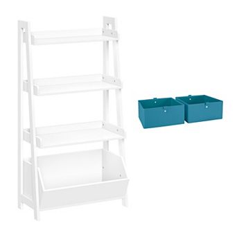 RiverRidge Home Kids 24 in 4 tier Ladder Shelf Toy Organizer & 2 Bins