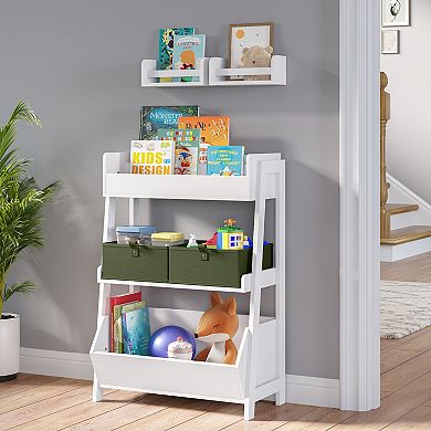 RiverRidge Home Kids 3-Tier Ladder Shelf & 2 Floating Bookshelves