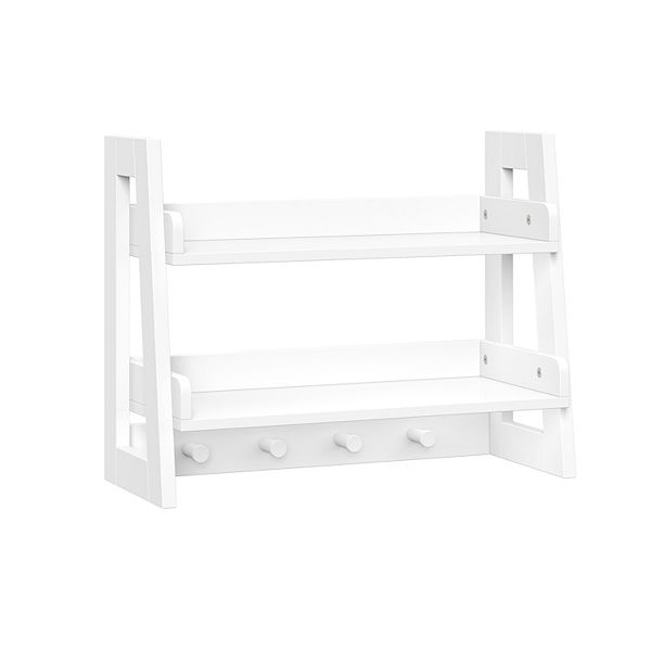 RiverRidge Home Amery 2-Tier Ladder Wall Shelf with Hooks - White