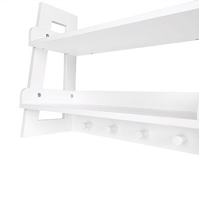 RiverRidge Home Amery 2-Tier Ladder Wall Shelf with Hooks