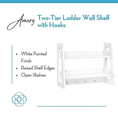 RiverRidge Home Amery 2-Tier Ladder Wall Shelf with Hooks