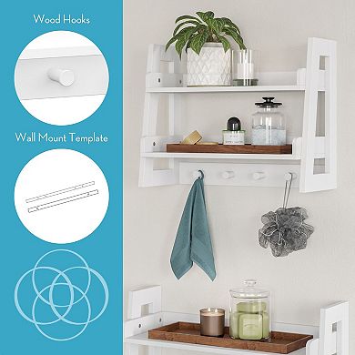 RiverRidge Home Amery 2-Tier Ladder Wall Shelf with Hooks