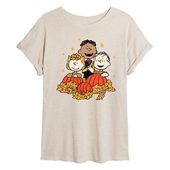 Juniors' Peanuts Pumpkin Trio Oversized Tee