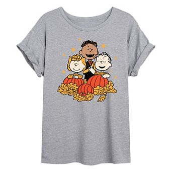 Juniors' Peanuts Pumpkin Trio Oversized Tee