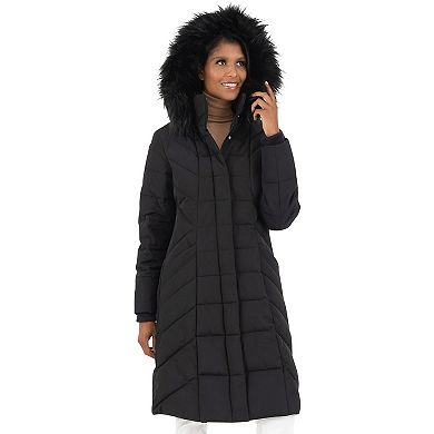 Women's Fleet Street Faux Fur Trimmed Hooded Long Puffer Coat