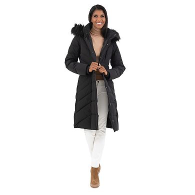 Women's Fleet Street Faux Fur Trimmed Hooded Long Puffer Coat