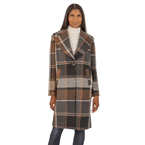Women's Fleet Street Wool Blend Long Plaid Coat