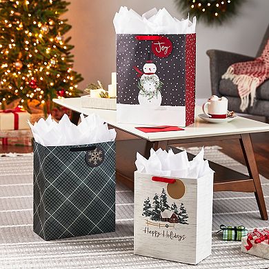 Hallmark Large and Extra-Large Holiday Gift Bags With Tissue Paper 3-Pack - Rustic Joy