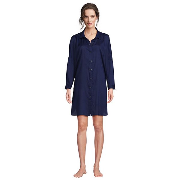 Women's Lands' End Sheer Modal Oversized Button Front Swim CoverUp
