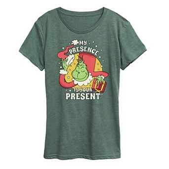 Juniors' Dr. Seuss The Grinch My Presence Graphic Tee