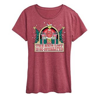 Juniors' Dr. Seuss The Grinch Nice List Overrated Graphic Tee