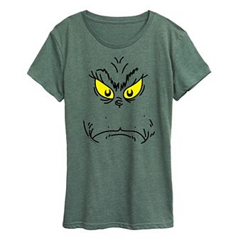 Juniors' Dr. Seuss Grumpy Grinch Face Graphic Tee
