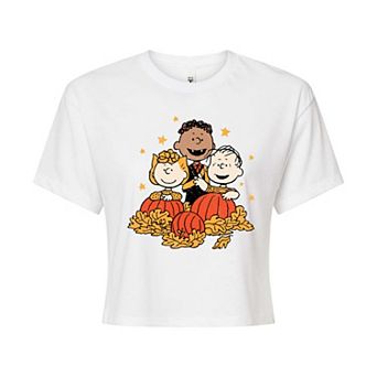 Juniors' Peanuts Pumpkin Trio Croppped Tee
