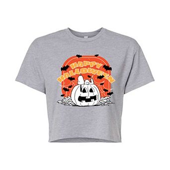 Juniors' Peanuts Retro Halloween Cropped Tee