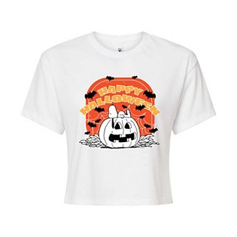 Juniors' Peanuts Retro Halloween Cropped Tee