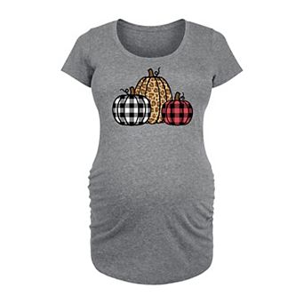 Maternity Three Plaid Patterned Pumpkins Graphic Tee