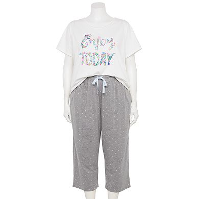 Plus Size Croft & Barrow Short Sleeve "Enjoy Today" Graphic Pajama Tee & Drawstring Pajama Pants Set