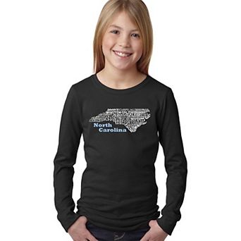 North Carolina - Girl's Word Art Long Sleeve