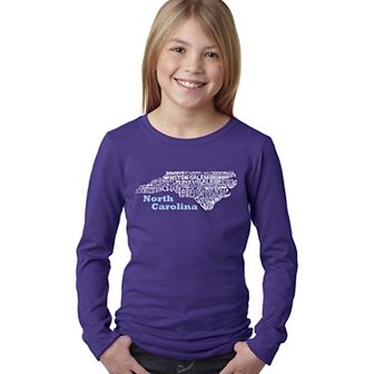 North Carolina - Girl's Word Art Long Sleeve