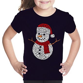 Christmas Snowman - Girl's Word Art T-Shirt