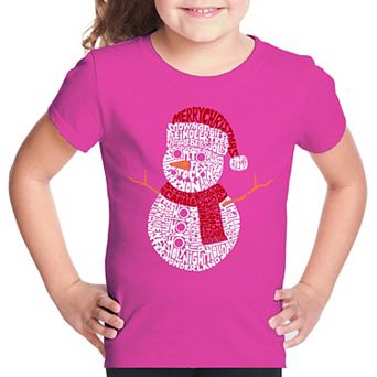 Christmas Snowman - Girl's Word Art T-Shirt