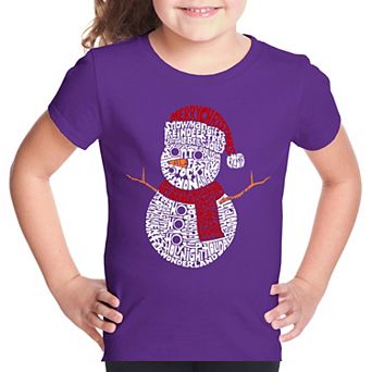 Christmas Snowman - Girl's Word Art T-Shirt