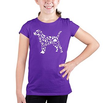 Dog Paw Prints - Girl's Word Art T-shirt