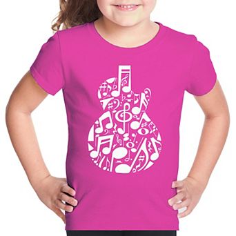 Music Notes Guitar - Girl's Word Art T-Shirt