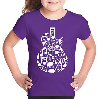 Music Notes Guitar - Girl's Word Art T-Shirt