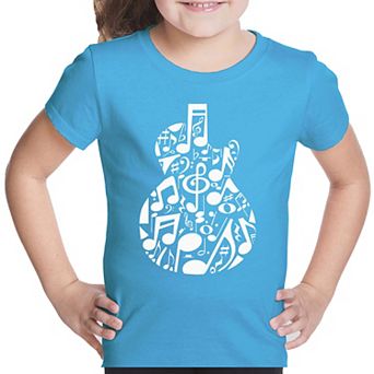 Music Notes Guitar - Girl's Word Art T-Shirt