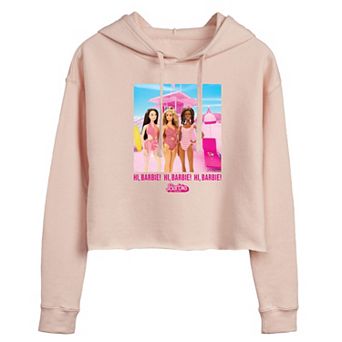 Juniors' Barbie The Movie "Hi Barbie" Cropped Graphic Hoodie