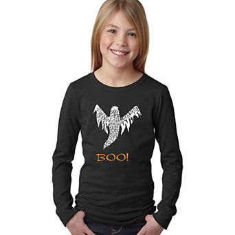 Halloween Ghost - Girl's Word Art Long Sleeve T-Shirt