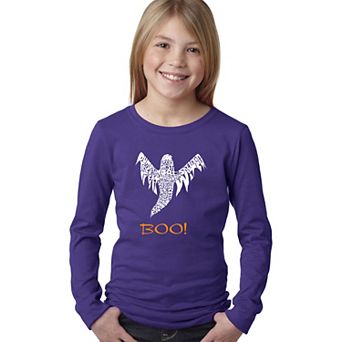 Halloween Ghost - Girl's Word Art Long Sleeve T-Shirt