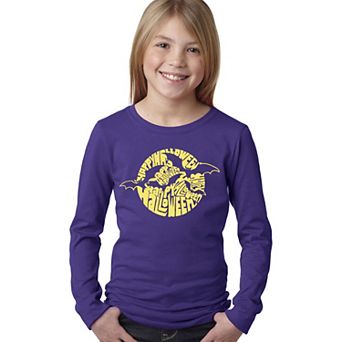Girl's Word Art Long Sleeve - Halloween Bats
