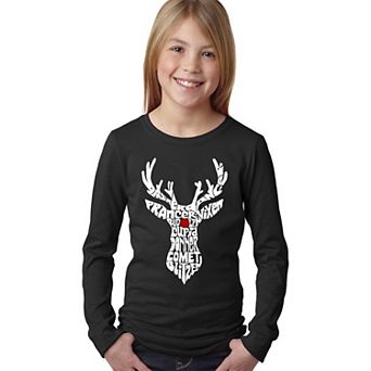 Girl's Word Art Long Sleeve - Santa's Reindeer