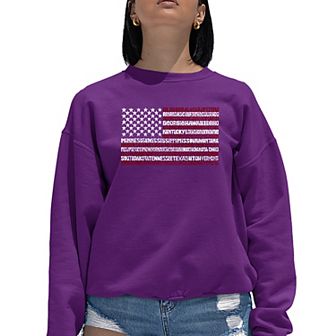 50 States Usa Flag - Women's Word Art Crewneck Sweatshirt