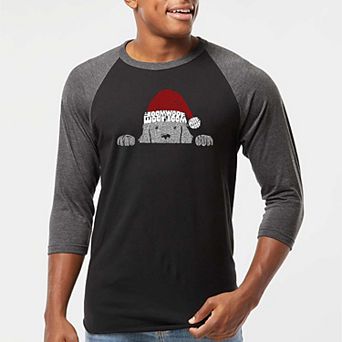 Christmas Peeking Dog - Men's Raglan Baseball Word Art T-Shirt