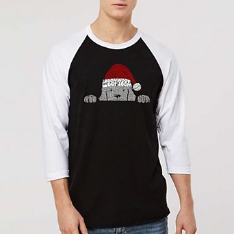 Christmas Peeking Dog - Men's Raglan Baseball Word Art T-Shirt
