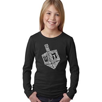 Hanukkah Dreidel - Girl's Word Art Long Sleeve T-Shirt