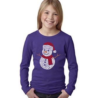 Christmas Snowman - Girl's Word Art Long Sleeve T-Shirt
